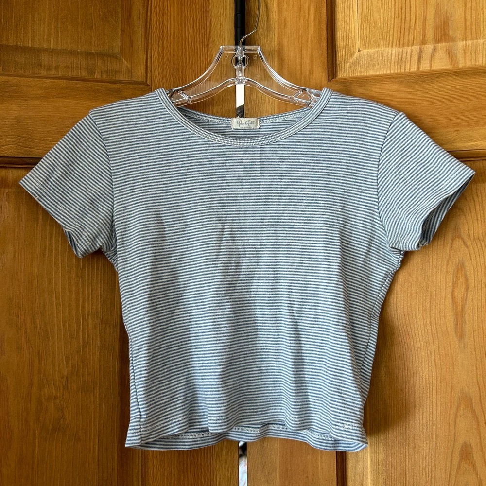 John Galt Cropped Baby Tee Blue Striped One Size